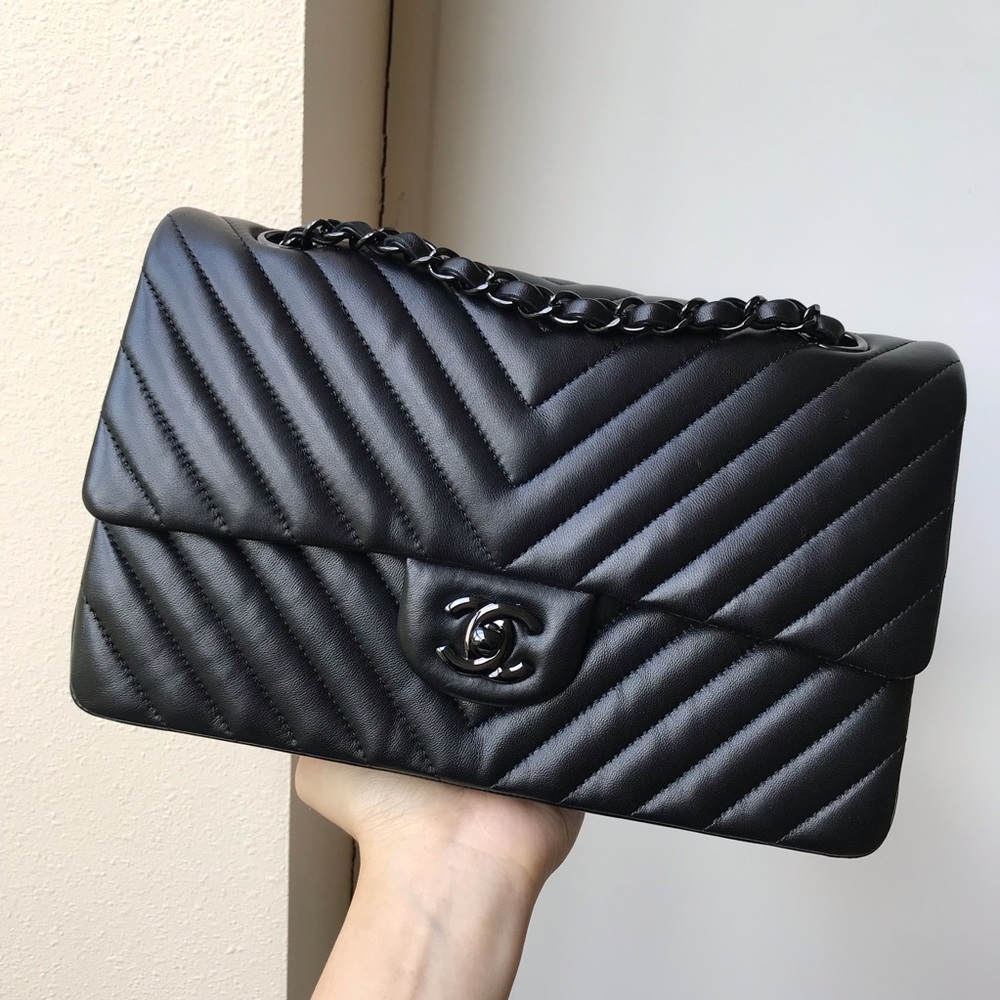 SOLD Chanel medium double flap chevron SO BLACK - Picture 1 of 8